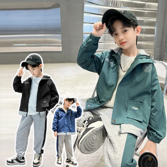 WZ261124-12 بدلة ولادي قطن مع ستان قطعتين ( جكيت + بنطلون ) ربيعي صيفي خريفي