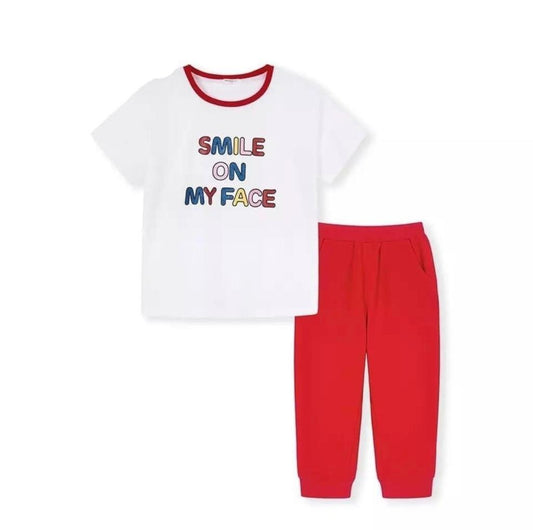 ST-004 طقم سبورت بناتي قطعتين قطن ( بلوزة + بنطلون )