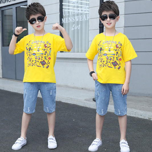 SS-2361B طقم ولادي قطعتين ( بلوزة قطنية + بنطلون جينز)