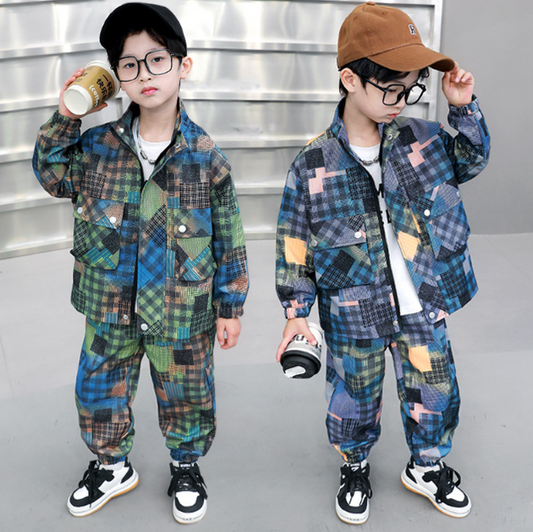 RM1227-11 بدلة ستان قطعتين ملونة ( جكيت + بنطلون )