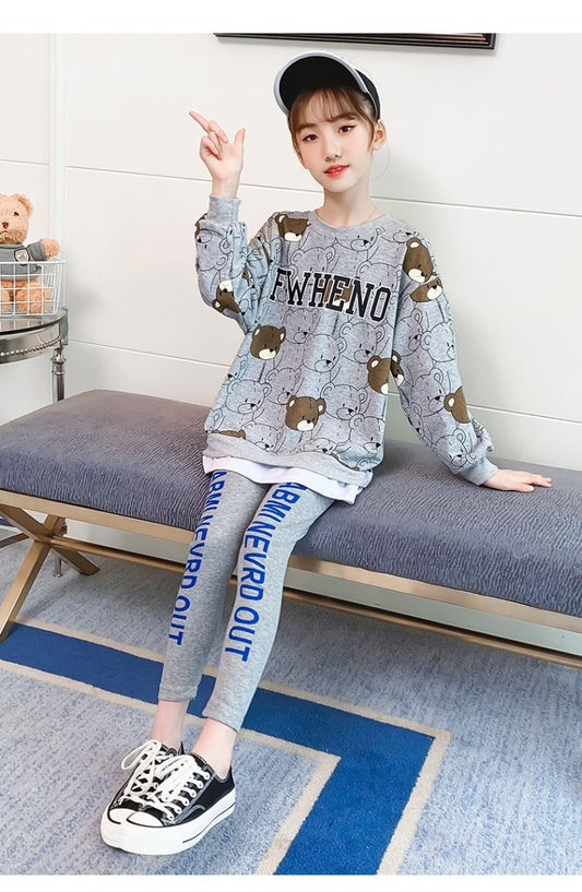 AO0505-23 بدلة قطنية ( بلوزة + بنطلون فيزون) ربيعية خريفية عالية الجودة