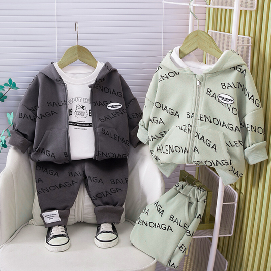 SSX220824-182 طقم ولادي قطن خريفي ربيعي 3 قطع ( جكيت + بلوزة + بنطلون)