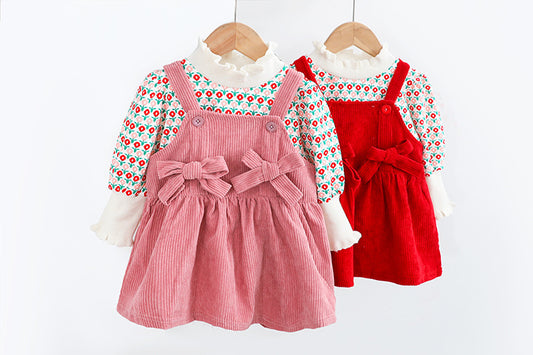 AS-1706G فستان خريفي شتوي قطعتين ( بلوزة صوف نصف جولف + فستان كورد روي)