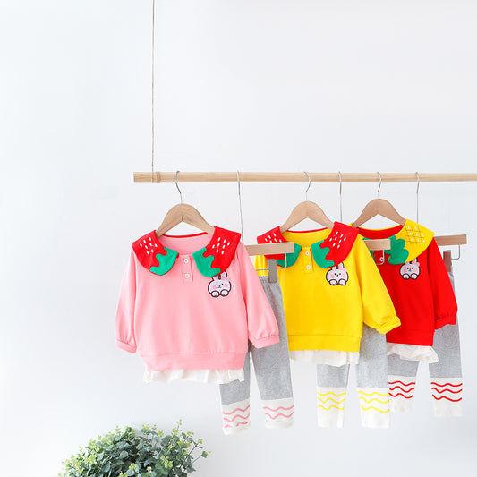 AS-1714G طقم بناتي قطني قطعتين ( بلوزة + بنطلون فيزون)