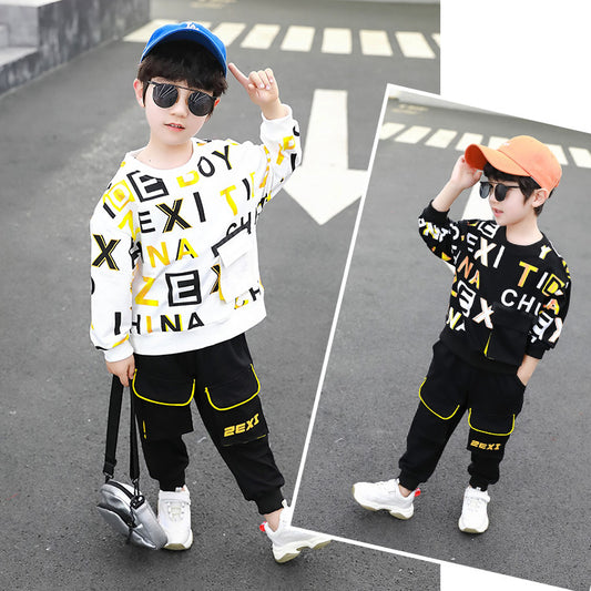 AS-1992B طقم سبورت قطن ولادي قطعتين ( بلوزة + بنطلون)