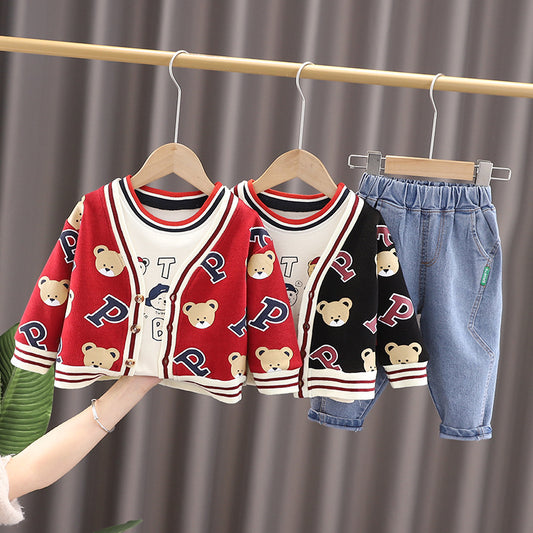 AS-2100B طقم 3 قطع( بلوزة + جكيت + بنطلون جينز)