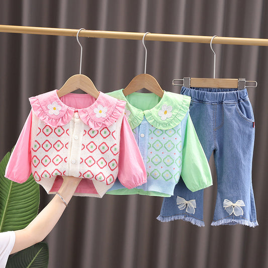 AS-2684G طقم بناتي 3 قطع ( قميص + فست صوف + بنطلون جينز )