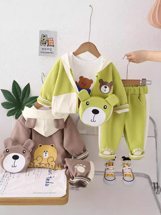 طقم ولادي قطن تقيل خريفي ربيعي 4 قطع ( جكيت + بلوزة + بنطلون + شنتة )SSN040924-39