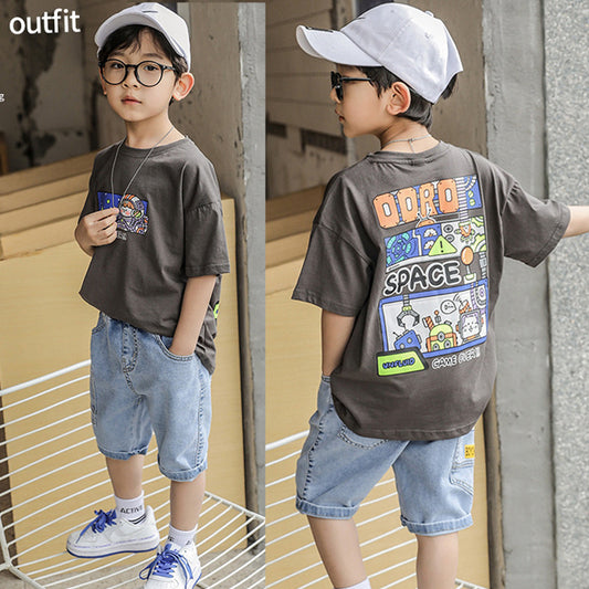 FU14042024-34 طقم ولادي قطعتين ( بلوزة + بنطلون جينز )