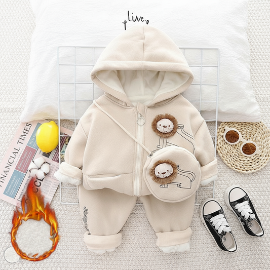 SSX220824-43 طقم ولادي شتوي تقيل مبطن فرو بالكامل قطعتين ( جكيت + بنطلون)