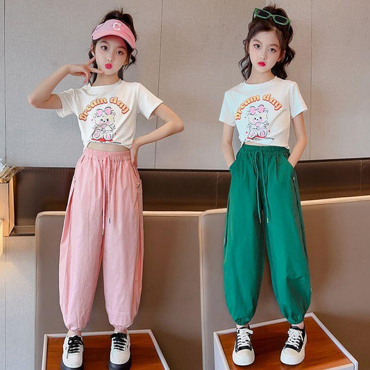 FU14042024-24 طقم بناتي صيفي قطعتين ( بلوزة + بنطلون)