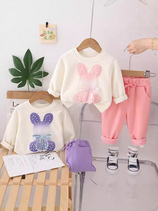 SSN040924-64 طقم بناتي ميكي قطن دافي خريفي ربيعي قطعتين ( بلوزة + بنطلون)