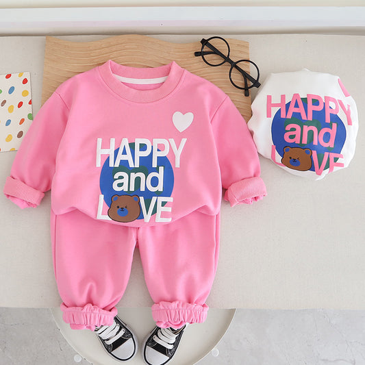 SSN040924-17 طقم بناتي ربيعي خريفي قطن دافي قطعتين ( بلوزة + بنطلون)