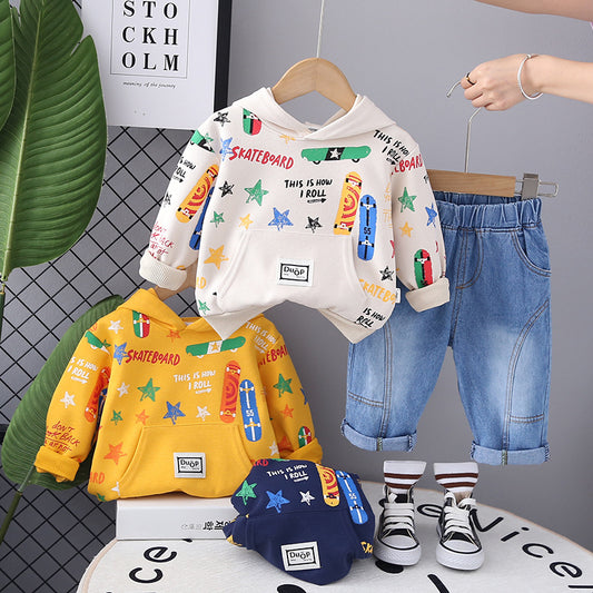 RM231223-42 طقم جينز ولادي قطعتين ( بلوزة قطنية + بنطلون جينز )