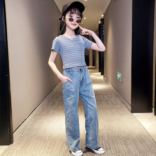 SSP-1300G طقم جينز قطعتين (بلوزة +بنطلون)