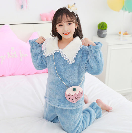 WJ-182 بجامة فرو تقيل وناعم 3 قطع ( بلوزة + بنطلون + اكسسوار حقيبة)