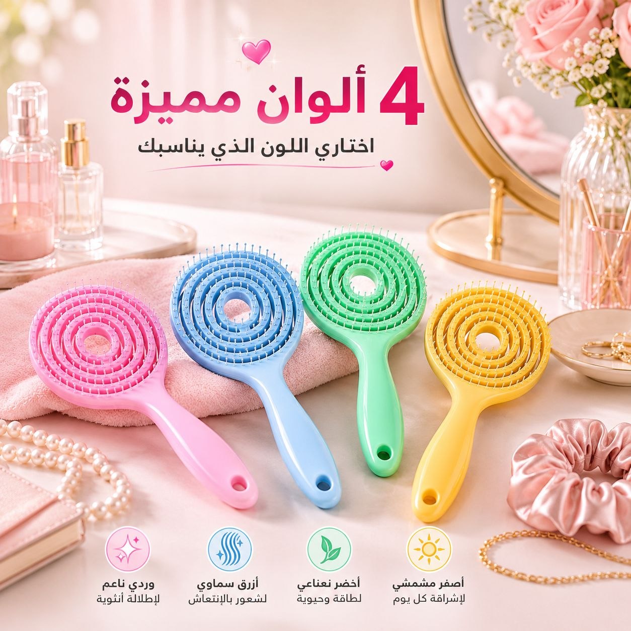 فرشاة شعر دائرية مرنة متعددة الألوان - صورة 2