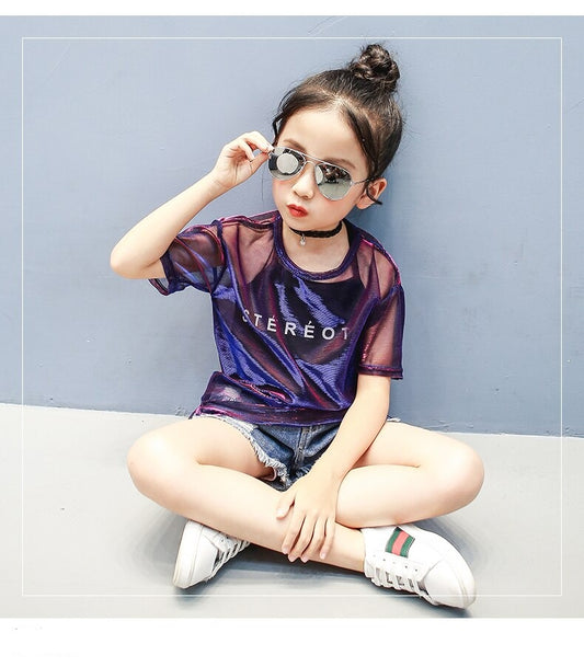 SSP-956G طقم بناتي 4 قطع ( بلوزة شفون لميع + بدي اسود + شورت جينز )