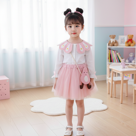 طقم تنورة 3 قطع ( قميص + تنورة + اكسسوار حقيبة) AS-1697G