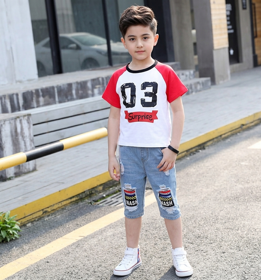 طقم جينز قطعتين ( بلوزة + شورت جينز طويل)
SS-1538B