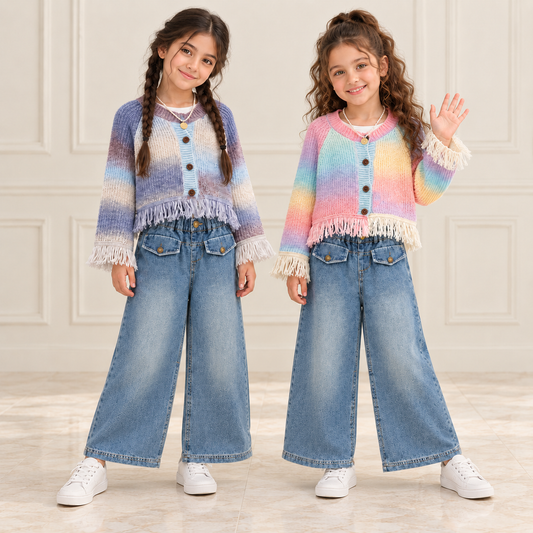 RM171223-42 طقم بناتي قطعتين (جكيت صوف + بنطلون جينز )