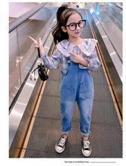 FU14042024-9 طقم افرهول بناتي ربيعي صيفي ( قميص + افرهول جينز )