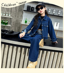 WZH191124-33 طقم جينز قطعتين ( جكيت + بنطلون + منديل )