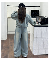 WZH191124-14 طقم جينز شتوي مبطن فرو قطعتين ( جكيت مبطن + بنطلون مبطن)