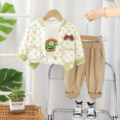 SSX220824-152 طقم ولادي قطني 3 قطع ( بلوزة+ جكيت + بنطلون ) ربيعي خريفي