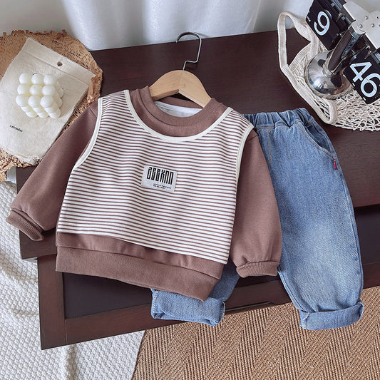 SSX220824-125 طقم جينز ولادي قطعتين ( بلوزة + بنطلون جينز) خريفي ربيعي