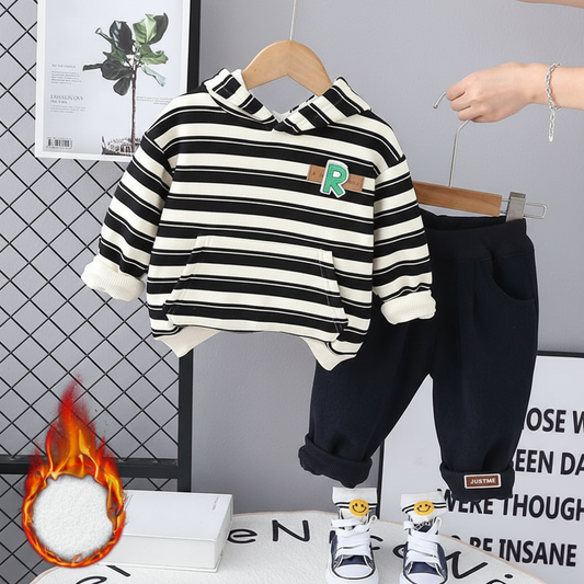 SSX220824-59  طقم ولادي شتوي تقيل مبطن فرو بالكامل قطعتين ( بلوزة + بنطلون)