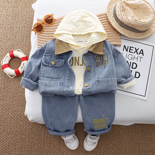 SSX220824-129 طقم جينز ولادي 3 قطع ( جكيت + بلوزة+ بنطلون)