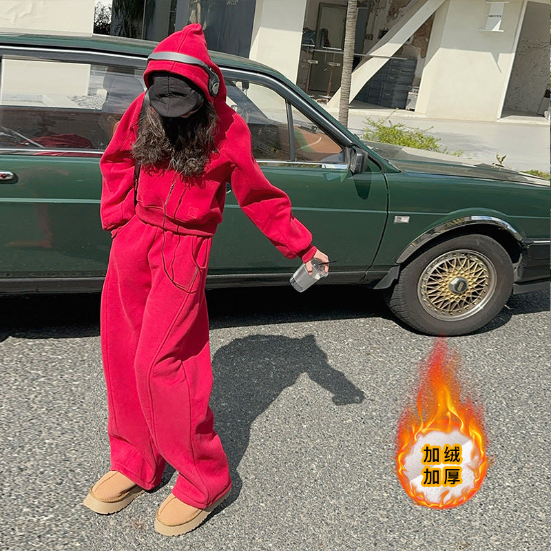 WZH191124-35 بدلة بناتي شتوية سميكة مبطنة فرو قطعتين ( بلوزة + بنطلون)