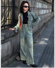 WZH191124-16 طقم جينز قطعتين ( جكيت + بنطلون )