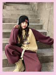 WZH191124-44 بدلة شتوي سميكة مبطنة فرو بالكامل قطعتين ( بلوزة + بنطلون)