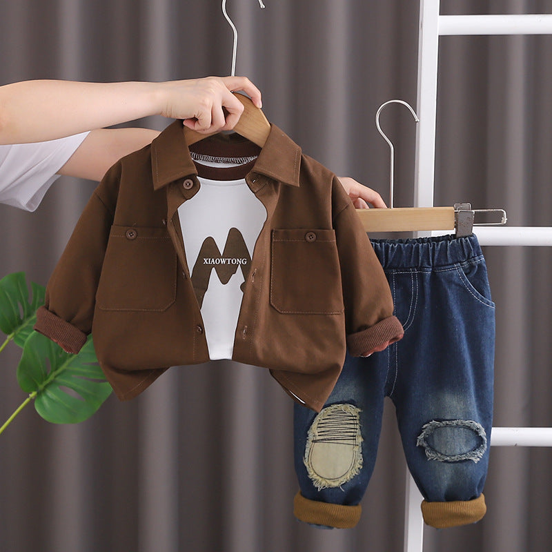 SSX220824-100 طقم جينز 3 قطع ( بلوزة قطنية + جكيت + بنطلون جينز )