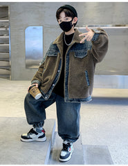 WZH301124-61 طقم شتوي ولادي قطعتين ( جكيت + بنطلون ) مبطن فرو تقيل بالكامل مناسب للثلج والاجواء شديدة البرد