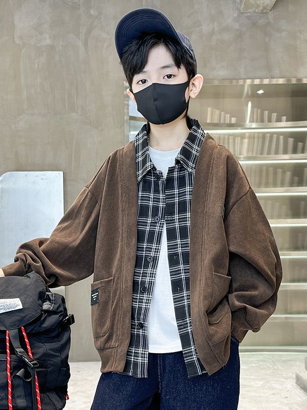 WZH301124-28 جكيت ولادي مع قبة قميص كروهات قطعة وحدة