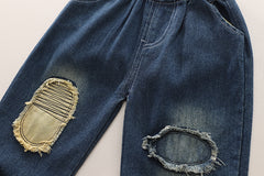 SSX220824-100 طقم جينز 3 قطع ( بلوزة قطنية + جكيت + بنطلون جينز )