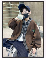 WZH301124-28 جكيت ولادي مع قبة قميص كروهات قطعة وحدة