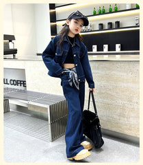 WZH191124-33 طقم جينز قطعتين ( جكيت + بنطلون + منديل )