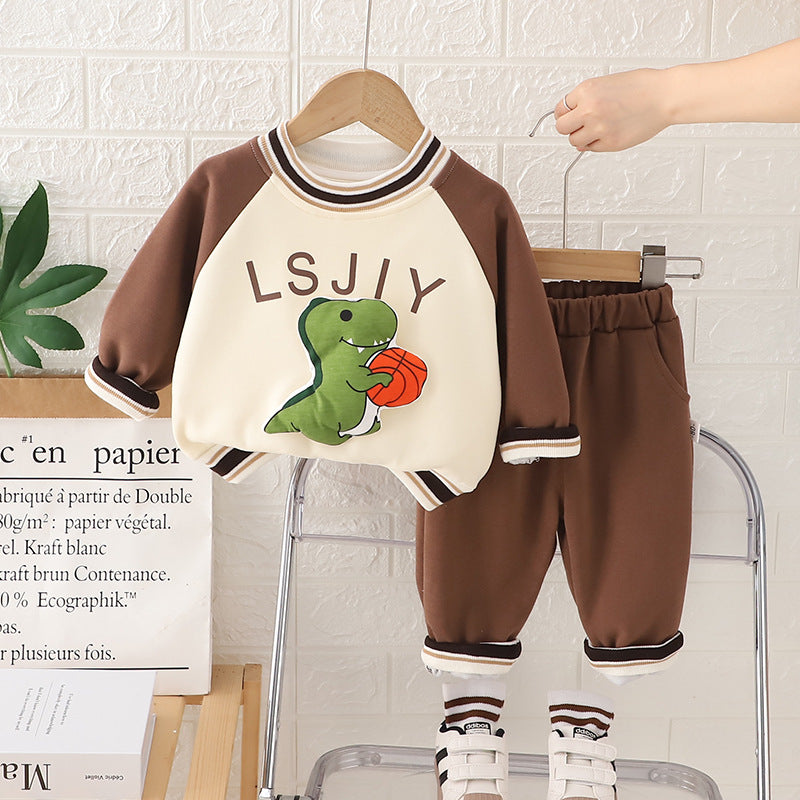 SSX220824-146 بدلة ديناصور قطن اصلي 100% قطعتين ( بلوزة + بنطلون )