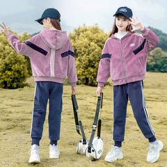 HBC040924-12 طقم شتوي مخمل ومبطن فرو بالكامل قطعتين ( جكيت + بنطلون)