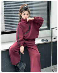 WZH191124-19 بدلة قطن تقيل شتوي ومبطنة من الداخل بالكامل فرو قطعتين ( بلوزة + بنطلون)