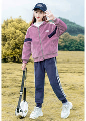 HBC040924-12 طقم شتوي مخمل ومبطن فرو بالكامل قطعتين ( جكيت + بنطلون)