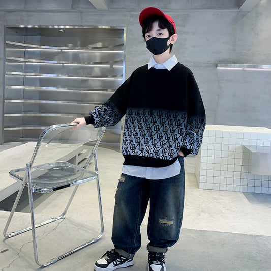 WZH301124-57 طقم ولادي قطعتين ( هودي + بنطلون جينز)