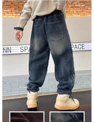 WZH301124-38 بنطلون جينز شتوي مبطن فرو