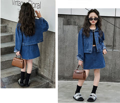 WZH191124-4 طقم جينز قطعتين ( جكيت + تنورة )