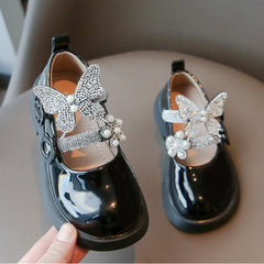 WDY260924-12 حذاء الفراشة بناتي مزين بالستراس للأعياد والمناسبات قالب مريح