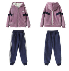 HBC040924-12 طقم شتوي مخمل ومبطن فرو بالكامل قطعتين ( جكيت + بنطلون)